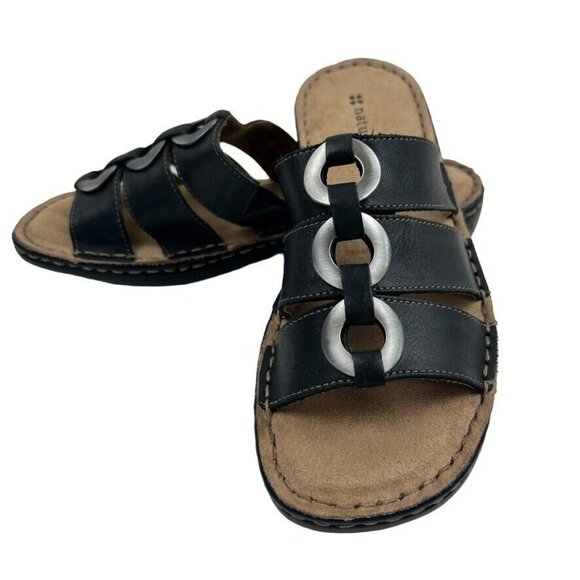 Naturalizer Shoes - Naturalizer Womens Black Carney Leather Top Slip On Open Toe Sandals Size 6M